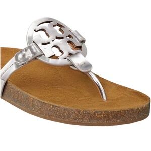 $325 NIB TORY‎ BURCH Miller Cloud Mirror Metallic Calf Leather Cork Sandals SZ 7